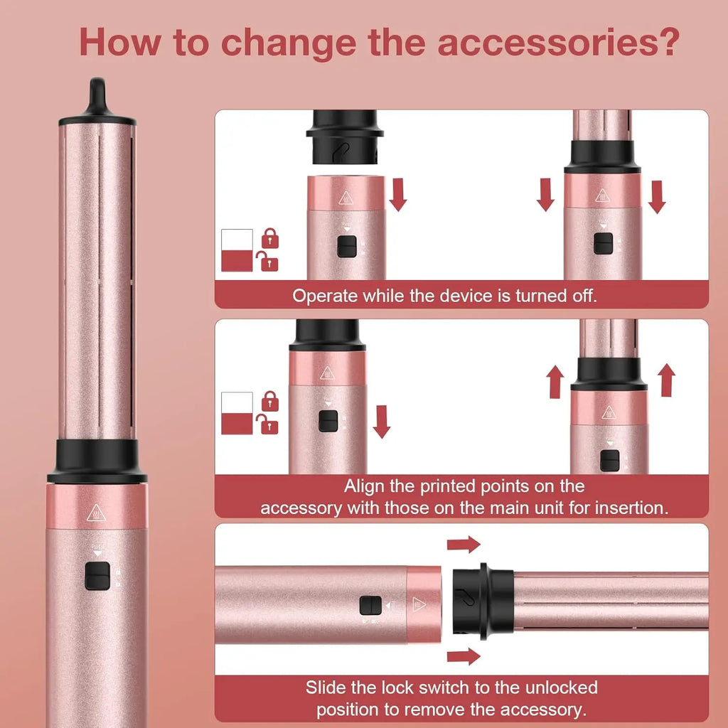 Brightup 5 in 1 Air Styler Automatic Hair Curling Iron with Detachable Brush Head, Blow-Dry,Straightening Wrap Negative Ions Ergonomic Rose Gold(Advanced Custom) Holiday Gift