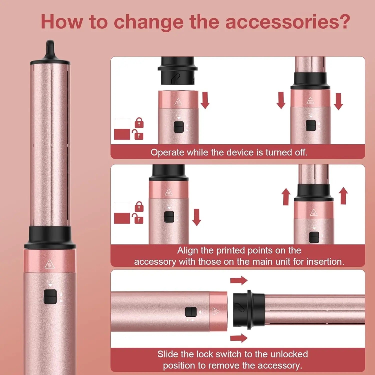 Brightup 5 in 1 Air Styler Automatic Hair Curling Iron with Detachable Brush Head, Blow-Dry,Straightening Wrap Negative Ions Ergonomic Rose Gold(Advanced Custom) Holiday Gift