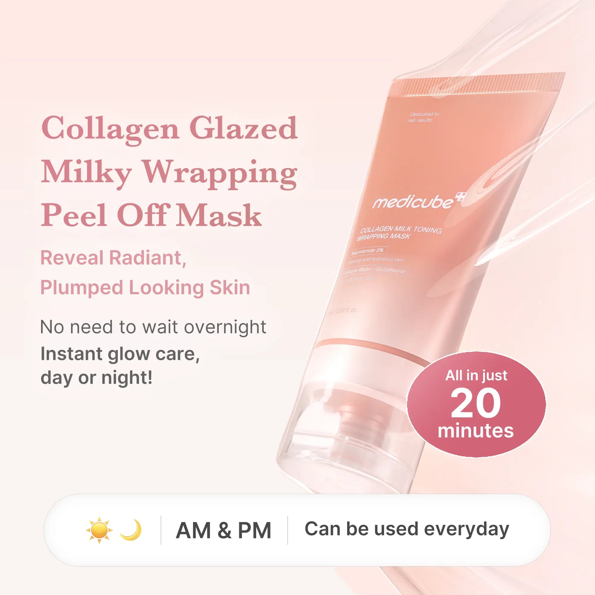 [Medicube] Milky Glow Lock Collagen Duo L Collagen Glazed Milky Glow Wrapping Mask (20-Min Use) + Collagen Glow Booster Milk Serum for Hydration & Radiance, Korean Skincare, K-Beauty