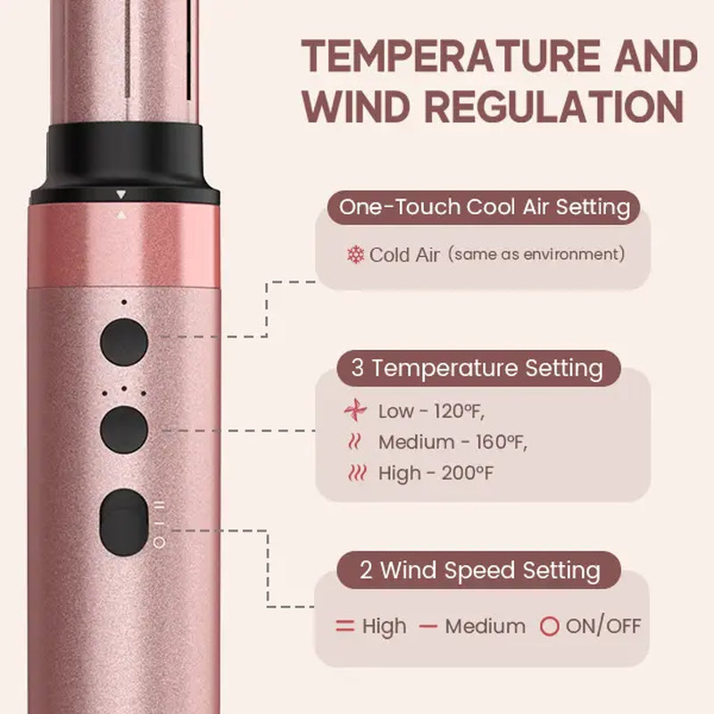 Brightup 5 in 1 Air Styler Automatic Hair Curling Iron with Detachable Brush Head, Blow-Dry,Straightening Wrap Negative Ions Ergonomic Rose Gold(Advanced Custom) Holiday Gift
