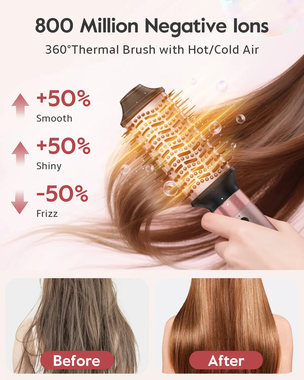 Brightup 5 in 1 Air Styler Automatic Hair Curling Iron with Detachable Brush Head, Blow-Dry,Straightening Wrap Negative Ions Ergonomic Rose Gold(Advanced Custom) Holiday Gift